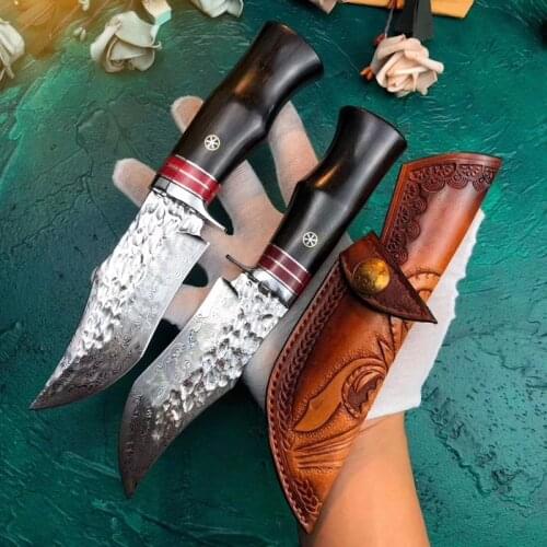 High quality imported 83 layer Damascus Steel straight knife Ebony Handle hunting knife sharp tactical close defense Fixed Blade