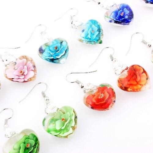 Yingwu Promotion Women Handmade Lampwork Murano Glass Earring Mixed Color White Snacks Charms Beauty Heart Earring Free Ship