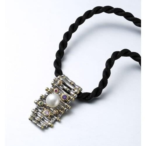 Baroque S925 Sterling Silver Natural Freshwater Pearl Female Color Treasure Irregular Exaggerated Retro Thai Silver Pendant