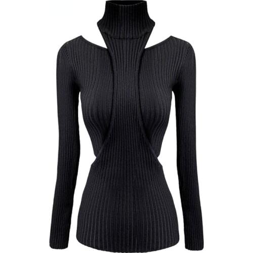 Sexy Slash Neck Black Sweater for Women Halter Long Sleeve Slim Knitted Pullovers Female Fashion New Clothes 2021 Spring Autumn