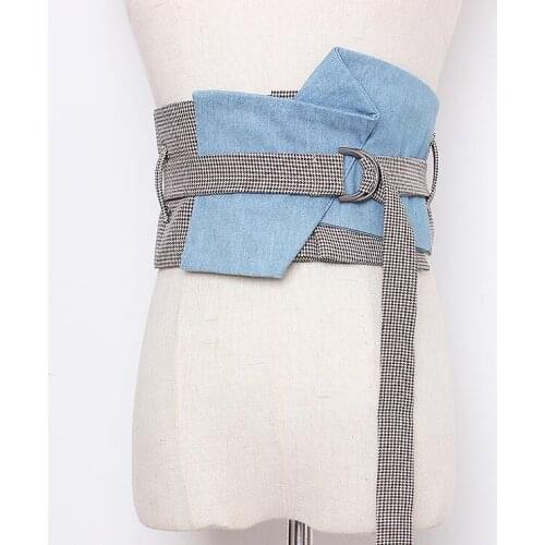 Womens runway fashion contrast color plaid Cummerbunds female vintage Dress Corsets Waistband Belts decoration wide belt 2182