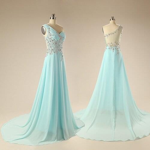 Pretty 2018 New Latest Sexy Lady One Shoulder A-Line See Through Back Long Vestido De Festa Formal Gown Bridesmaid Dresses