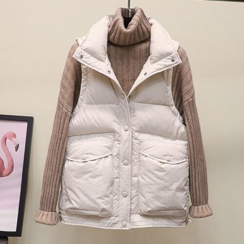 Cotton Vest Womens Stand-Up Collar Drawstring Fashion Big Pockets Short Paragraph Slimmer Cotton Vest Small Loose Waistcoat Tid