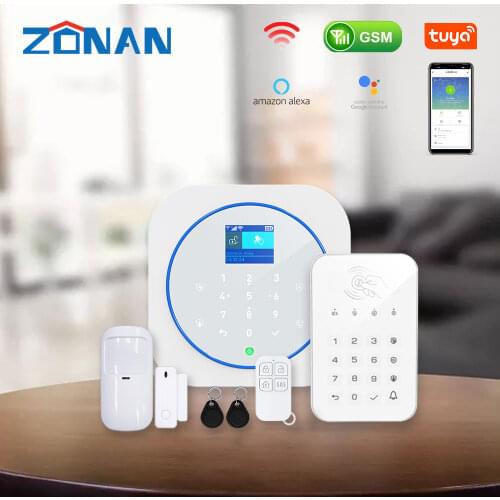 Zonan Alarm Security System Tuya Wifi Wireless Touch Keypad GSM RFID Card Keypad App Control Burglar Fire Alarm Smart Home Kits