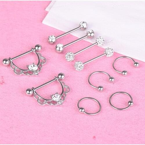 10Pcs/Set Stainless Steel Nipple Rings Bar Barbell Industrial Cartilage Piercing Jewelry Sexy Women Piercings Body Jewelry