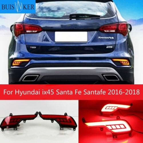 2Pcs LED Rear Bumper Reflector Light For Hyundai ix45 Santa Fe Santafe 2016 2017 2018 Brake Light Turn Signal Light