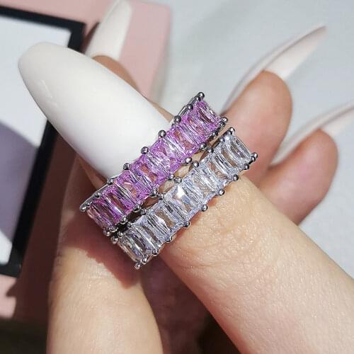 2pcs Per Set Luxury Pack Pink Black 925 Sterling Silver Wedding Band Eternity Ring for Women Gift Finger Lots Jewelry R5950