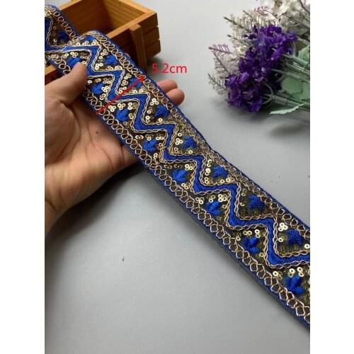 2 Yards Retro Blue Sequins Lace Trims Webbing Embroideried Ribbons Tapes for Clothes Bag Shoes Decor DIY Sewing Accessories