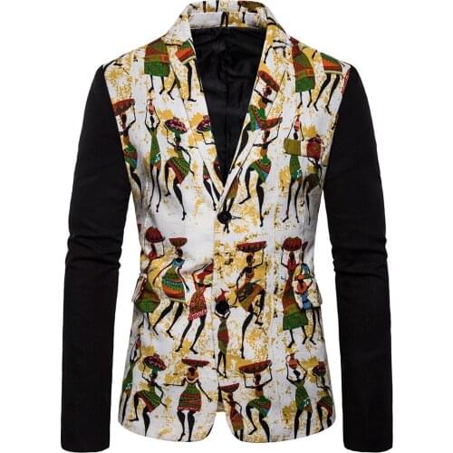 2019 Men Fashion Printing Blazer Men Slim Two Button Suit Jacket