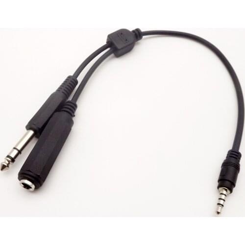 3.5mm 4 Pole Male to 6.35mm Male 3 Pole + 6.35mm Female Plug Jack Stereo Audio Extension Adapter Cable Cord
