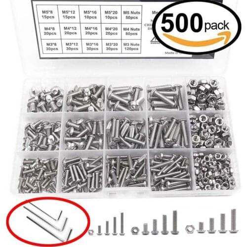 High quality 500 Pcs M3 M4 M5 Stainless Steel Button Head Hex Socket Head Cap Bolts Machine Screw and Nut Kit with wrench