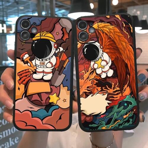 Funny Cartoon Space astronaut art Painted Phone Case For iPhone 12 PRO Max 11 PRO MAX 6s 7 8 Plus XR X XS Max SE 2020 TPU Cover