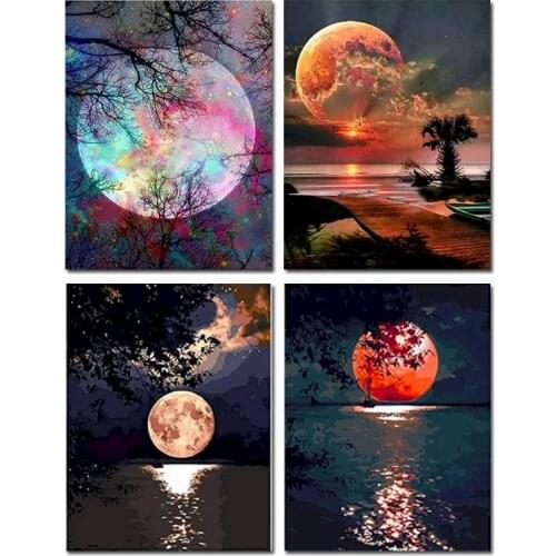 GATYZTORY Paint By Numbers Kits For Adults Kids Landscape Drawing On Canvas Moon Lake Acrylic Paints Decorative Frames Home Deco