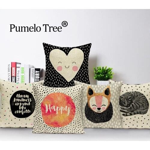 Cartoon Animal pillow cover nordic outdoor cushions linen throw pillows happy print cushions decorative Custom cover cushion