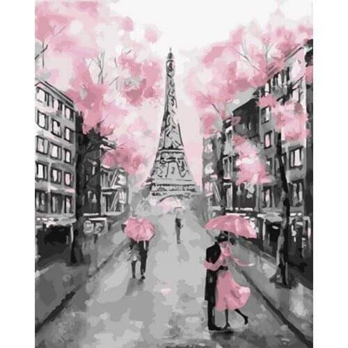 GATYZTORY Pink iron tower DIY oil Painting By Numbers Handpainted Canvas Paint by numbers For Wall Art Picture Unique Gift