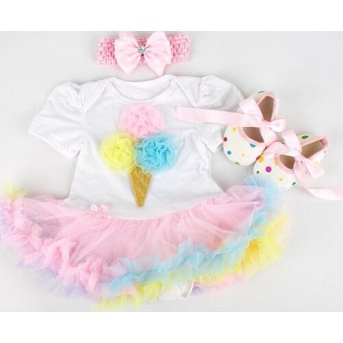 Phertiful Ice Cream Costume For Baby Girl Lace Romper Dress Headband Crib Shoes Newborn Tutu Sets Infant Clothing Girls Clothes