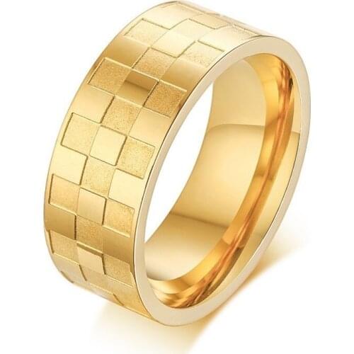 Square Rings for Men 8MM Gold Tone Stainless Steel Wedding Bands anillo masculino