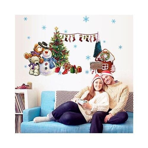 Fashion Christmas Vinyl Wall Sticker Snowman Snowflake Decals Home Window Decor New Wall Stickers