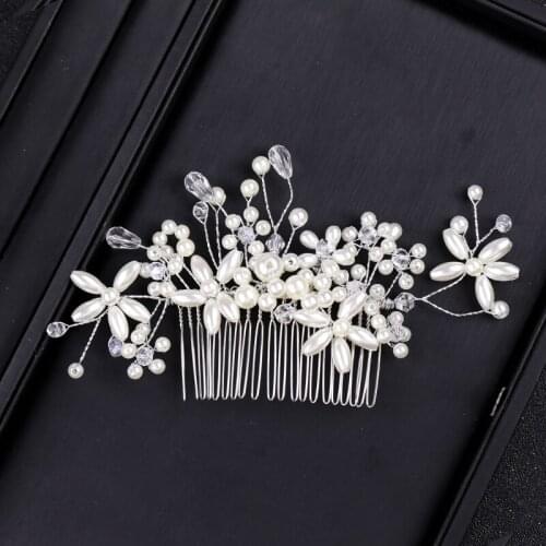 Trendy Wedding Hair Comb tiara Pearl leaf Hair Vine Bridal Headpiece Gold Handmade Bride Hair Jewelry Wedding Hair Accessories