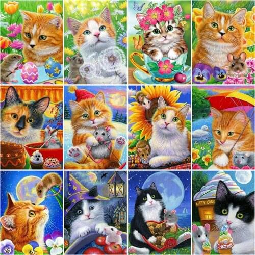 MomoArt DIY Diamond Mosaic Cat Picture Of Rhinestone Diamond Painting Mouse Animal Cross Stitch Embroidery Handmade Gift
