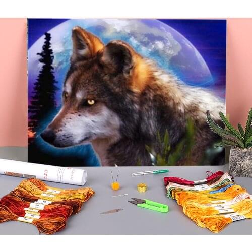 Wolf Animal Pre-Printed 11CT Cross Stitch Full Kit DIY Embroidery DMC Threads Hobby Sewing Knitting Handicraft Different