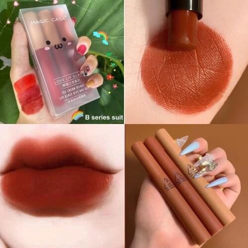 3 Pcs Lipstick Set Matte Velvet Lip Glaze Lasting High Color Rendering Beauty Lip Gloss Red Lip Tint Woman Make Up TSLM1