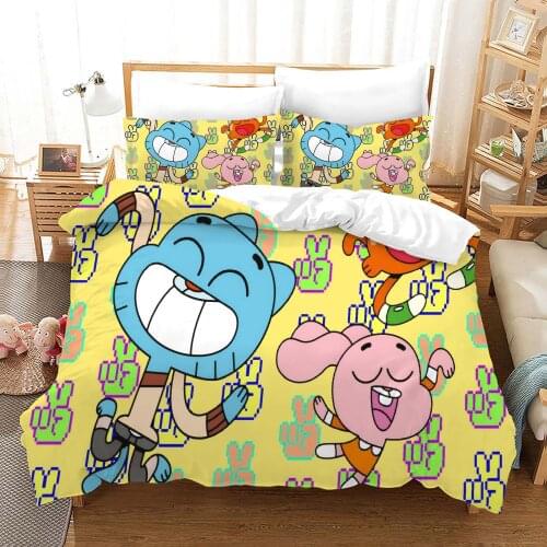 3D Kawaii Kids Gumball Games Cartoon Duvet Cover Set Queen King Size, Cute Bedding Set for Children,3D Quilt Cover,150 Bed Set