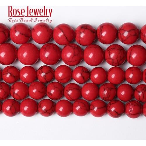 Natural Stone Chinese Red Turquoises Round Beads 15" Strand 4 6 8 10 12 MM Pick Size For Jewelry Making Bracelet
