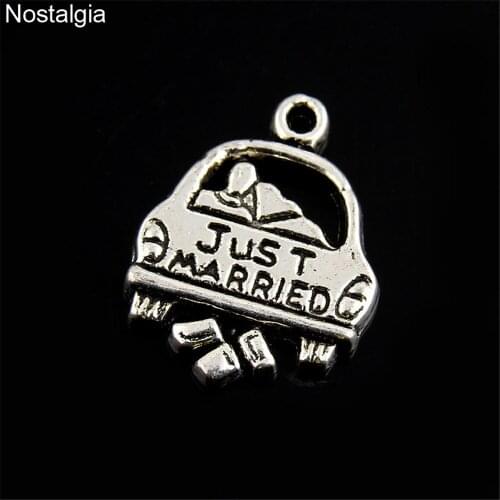 Nostalgia 10Pcs Wedding Car Charms Just Married Bride And Groom Honeymoon Travel Pendant Jewelry 20*15MM