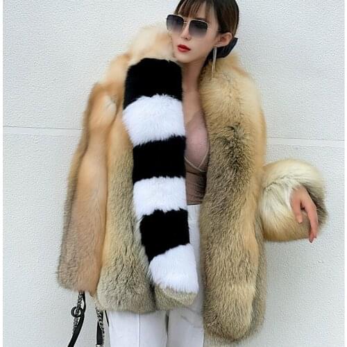 2021 New Fashion Imported Ggolden Fox Real Fur Elegant Women Coat Jacket Custom