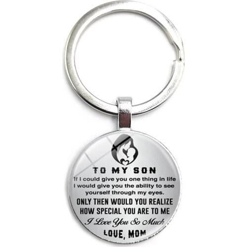 2021 New Accessories "To My Son Love Mom" Time Glass Cabochon Pendant Key Ring Gift Jewelry