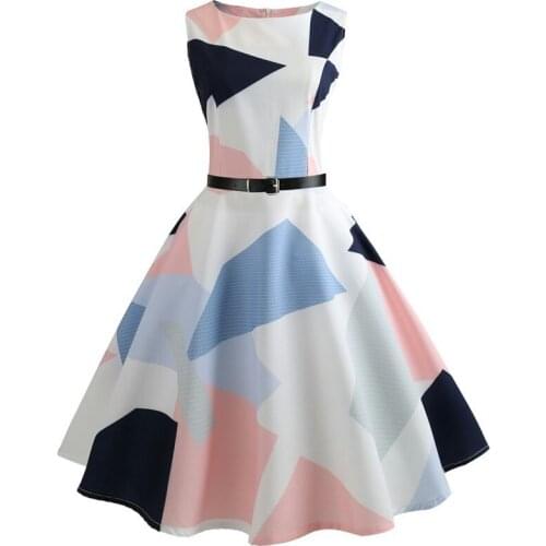 New summer joint Print Women Summer Dress 50s 60s Retro Swing Vintage Dress With Belt sexy dancing dress Party Dresses