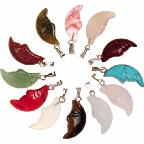 Druzy Wholesale Crescent Moon Pendant New Arrival Colorful Natural Stone Pink Tiger eye Moon Charms Pendants Women Jewelry DIY