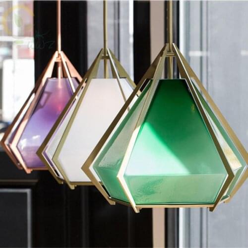 Nordic Glass Led Pendant Lights,Post-Modern Luminaire Suspendu for living room coffee shop bar Deco Ceative Led Diamond Hanglamp