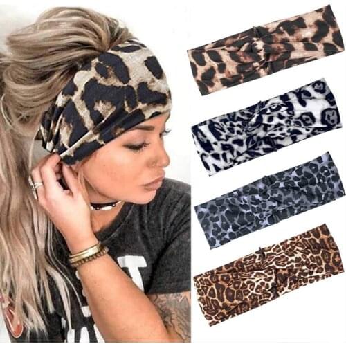 Geebro Boho Leopard Headband Turban For Women Elastic Headwear Dot Animal Pattern Head Wrap Women Hair Accessories