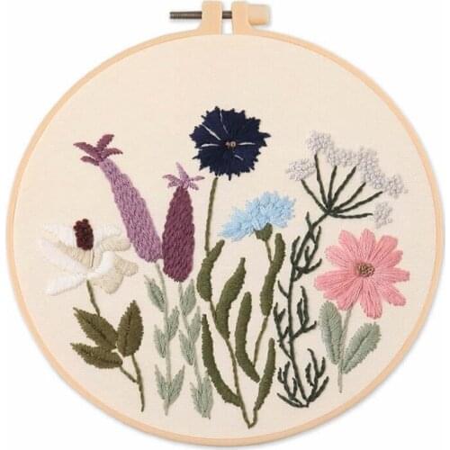 Easy Plant Flowers Embroidery Kit for Beginners, Line Embroidery Starter Kits, Contains all Embroidery Tools, English Manual (C)