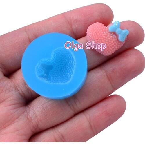 PYL279 14.8mm x 19.8mm Heart With The Bow Silicone Mold Fondant Cake Decoration Candy Resin Clay Earrings Necklace Craft Soap
