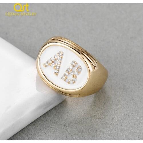 Qitian Customize Enamel Ring With Letter Personalized Crystal Letters Rings For Women Fashion 3D Ring Engagement Jewelry Gift