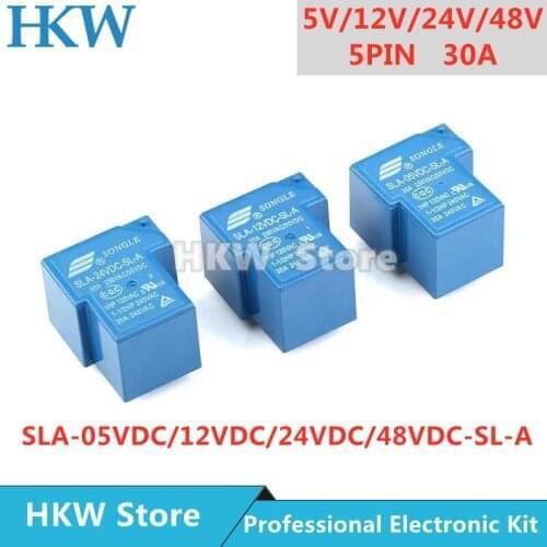 10pcs Relay 5pins SLA-05VDC-SL-A SRD-12VDC-SL-A SLA-24VDC-SL-A 5V 12V 24V 48V 30A 250VAC 5PIN T90 Normally OpenRelays Relais