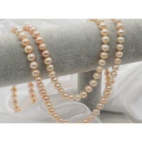 Wedding women Jewelry Top AAA Pink Natural Freshwater pearl 7-8mm Perfectly Round Real pearl Long Necklace highlight Handmade