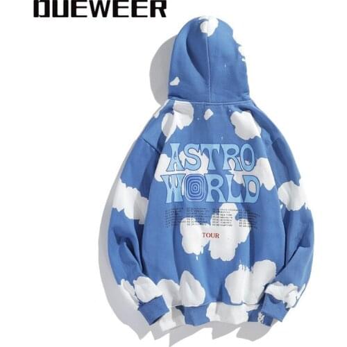 Dueweer Astronaut Print Fleece Hoodie Travis Scott Streetwear Tie-dye Hoodies Sweatshirt Stranger Things Hip Hop Pullovers