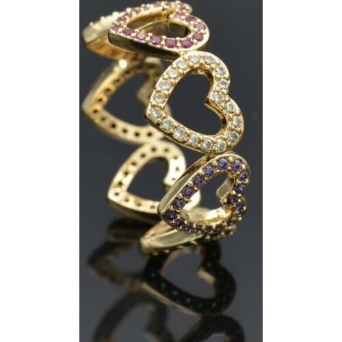 High Quality Hollow Heart-Shaped Crown Ring Color Zircon Set Classic And Fashionable European And Beautiful Ring