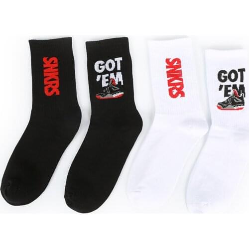 Adult Cotton Black White Crew Socks Top Shoes LOGO SNKRS GOTEM GOT ME EM Basketball Man Game Sport School Pop For Street SNEAKER