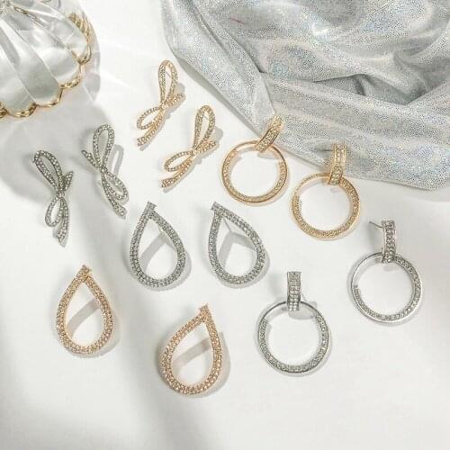 Match-Right 2020 Fashion Classic Gold Color Knot Stud Earrings For Women Simple Rhinestone Earrings Wedding Bridal Jewelry LX098