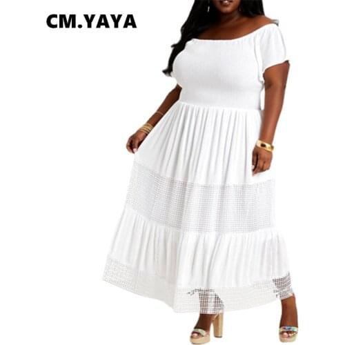 CM.YAYA Women Plus Size Dress Solid Short Sleeve O-neck Loose A-line Long Maxi Dresses Casual Fashion Vestidos Summer Outfits