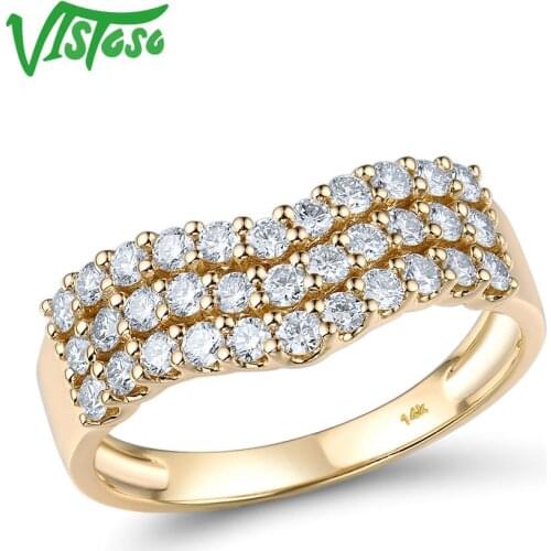 VISTOSO Pure 14K 585 Yellow Gold Ring For Women Genuine Sparkling Diamond Ring Promise Engagement Rings Anniversary Fine Jewelry