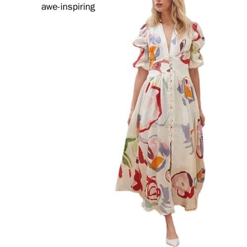 Women Flare Dress Beach Fashion Hanging Neck Printing Lady Fashion Long Dress Sexy Night Club Party Maxi Dress Vestidos