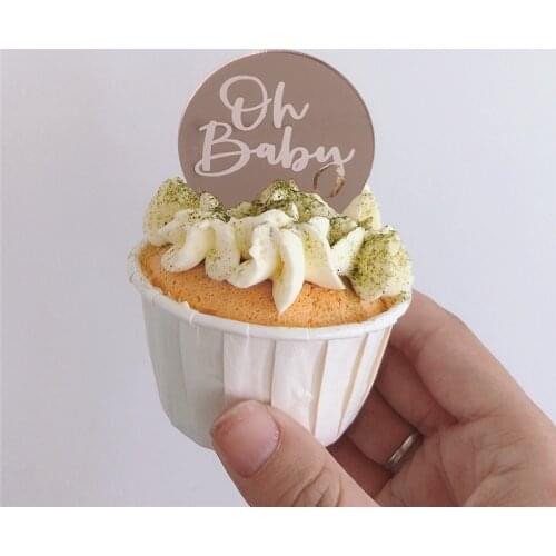 20pcs/set Laser Engraving Mirror Acrylic Cake Topper Oh Baby Baby Shower Decoration Cake Dessert Table Decoration Birthday Decor