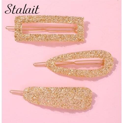 3PCS Fashion Hollow Geometric Rectangle Hair Clips Gold Color Alloy Hair Jewelry Ornament For Women Hair Accessories