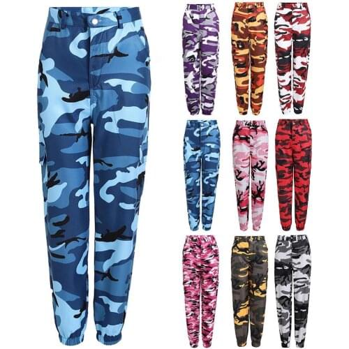 50% HOT SALES!!! Women Casual Camouflage Print Elastic Sport Cargo Pants Ankle-Tied Trousers